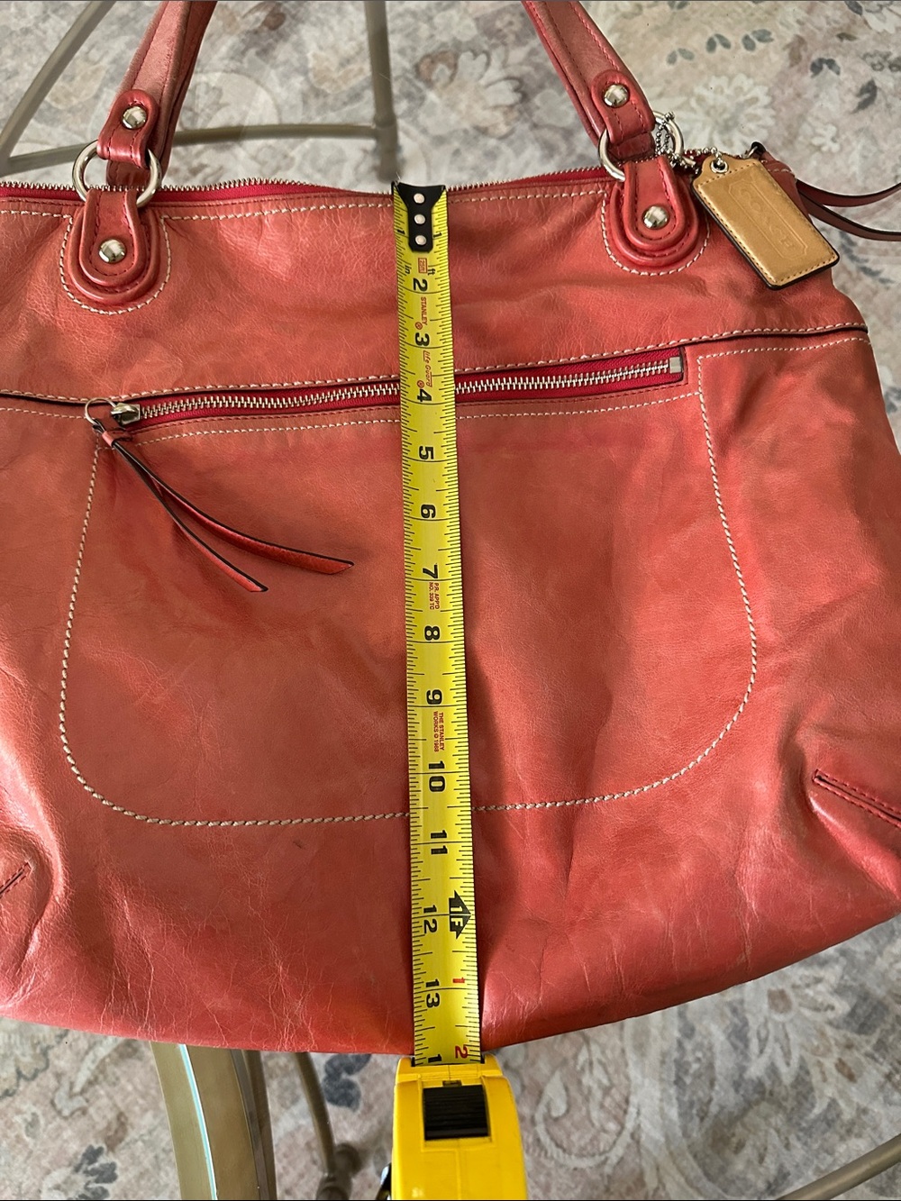 Coach Red Leather Shoulder Tote with Front Zip Pocket - Picture 6 of 7